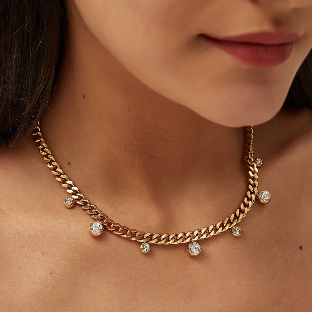 18K Gold Plated Choker Necklace with Cubic Zirconias